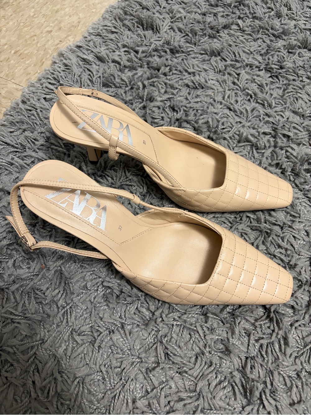 Zara Quilted Nude Slingback Kitten Heels